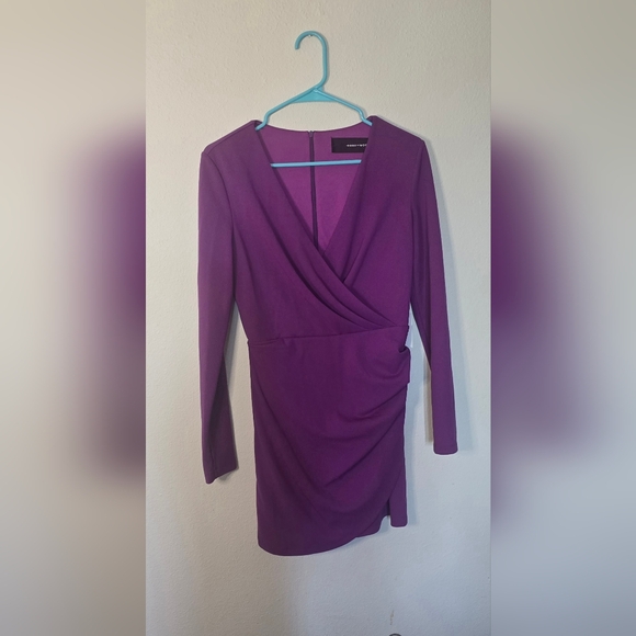 Code x Mode Purple Long Sleeve Draped Cocktail Bodycon Mini Dress New Medium - Picture 2 of 5